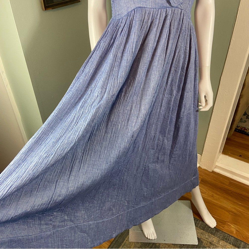 Hatch Sz 2 Sarah Maternity Steel Blue Gauze Cotton India Ruffle Midi Maxi Dress - Picture 3 of 11